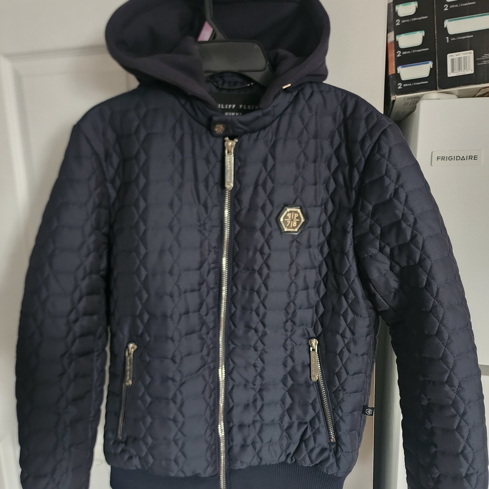 Philipp Plain Dark Navy Quilted Hooded Jacket